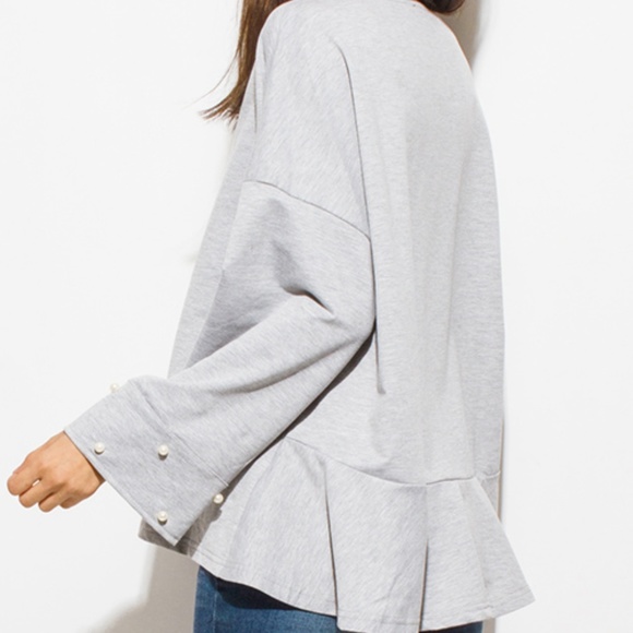 NEW light gray pearl studded oversized knit top - Picture 2 of 6